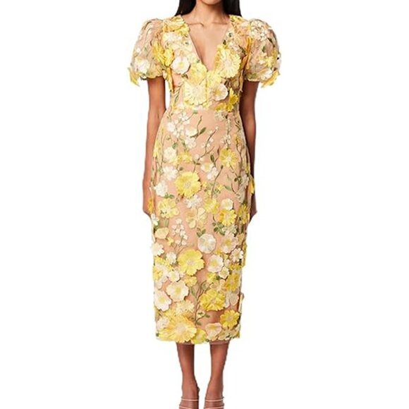 Women's Deep-V Maxi Formal Dress Lace Evening Gown Party Wedding Ball Prom Dress - Picture 2 of 9